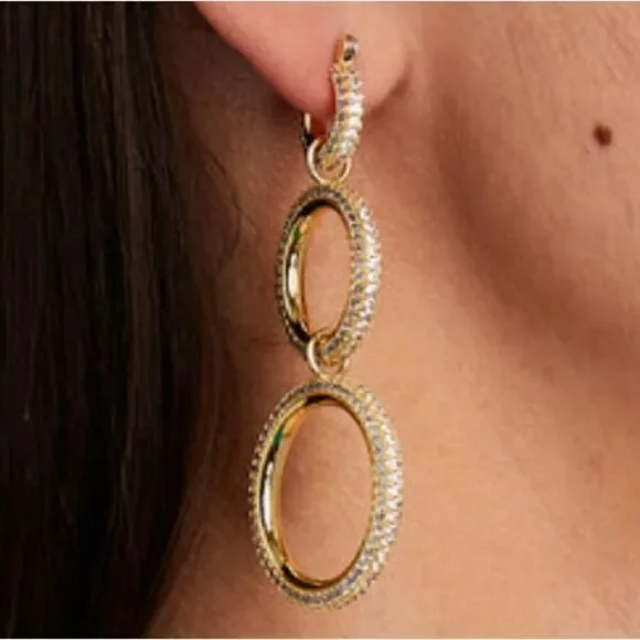 Luv Aj Pave' Gold Plated Drop Earrings. EUC! - Picture 3 of 7